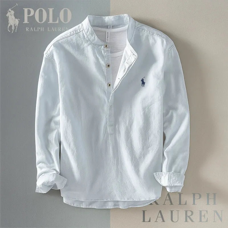 Men’s Cotton & Linen Grandad Collar Shirt