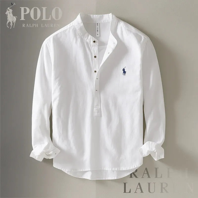 Men’s Cotton & Linen Grandad Collar Shirt