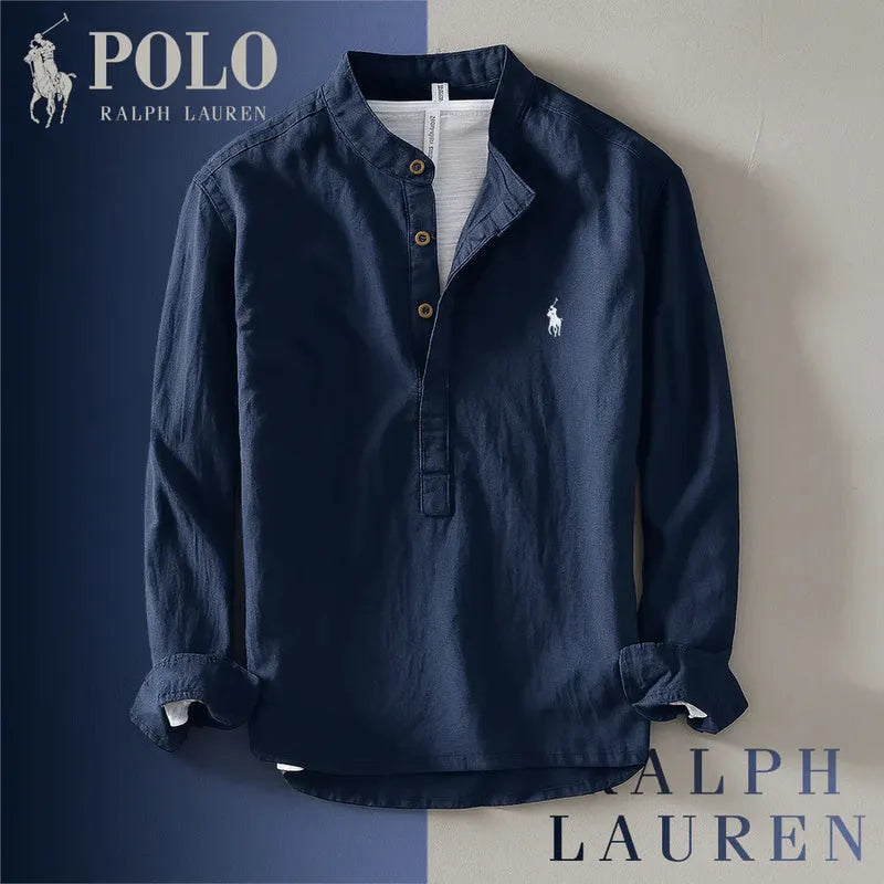 Men’s Cotton & Linen Grandad Collar Shirt
