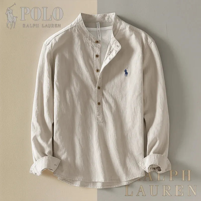 Men’s Cotton & Linen Grandad Collar Shirt
