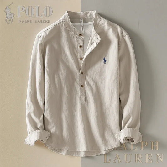 Men’s Cotton & Linen Grandad Collar Shirt